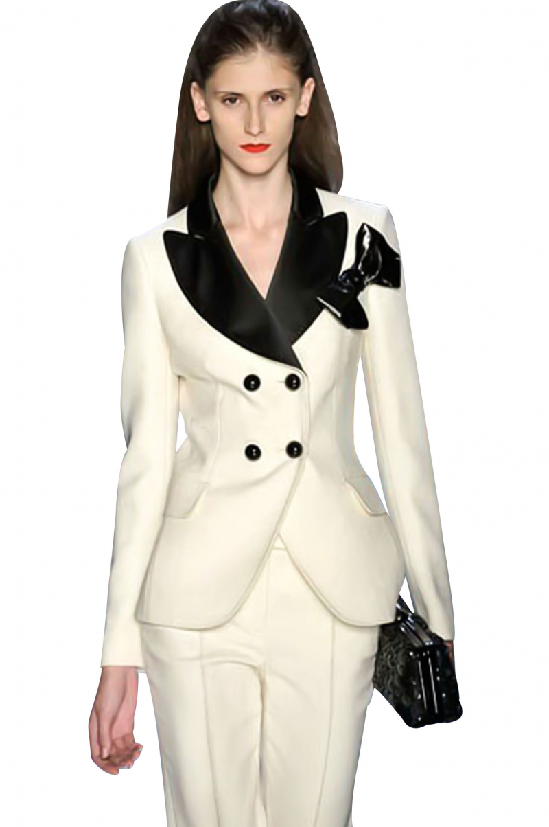 Women's Contrast Black & Off White Pant Suit | Bespoke