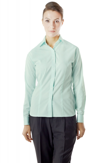 Snug cut handmade cotton shirts with buttoned square edged French cuffs. Super light with made to measure Ainsley collars and front close buttons for maximum comfort. Don these tailored light green shirts with slim custom pants for a sexy office look.