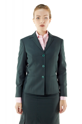 Fashionable dark green handmade skirt suits featuring stylish made to measure jackets with stunning double piped lower pockets, notch lapel collars and three buttons on the front to close, and sexy tailored pencil skirts with concealed back zippers, flat fronts and waistband with belt loops. You can order these custom made skirt suits in wrinkle proof wool and or fabric.