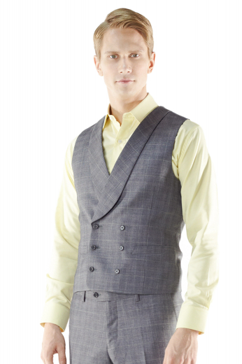 This handsome 6-button custom tailored waistcoat is perfect for adding some refined flair to any look. Cut with elegant slim fit, this double-breasted made to order vest features handmade welt pockets, bespoke standard cloth back, medium gorge and a shawl lapel.

