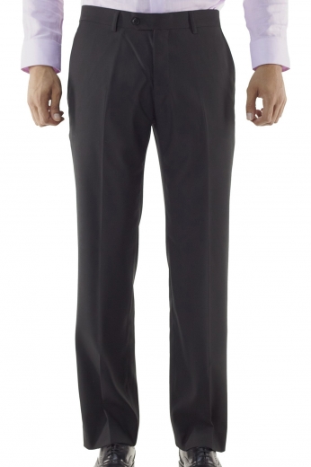 A pair of skillfully hand-tailored men's standard fit suit pants with handmade flat front style, custom tailored two front slash pockets, made to measure two back pockets and so much more, all in a flattering dark blue blend of Italian wool and cashmere.