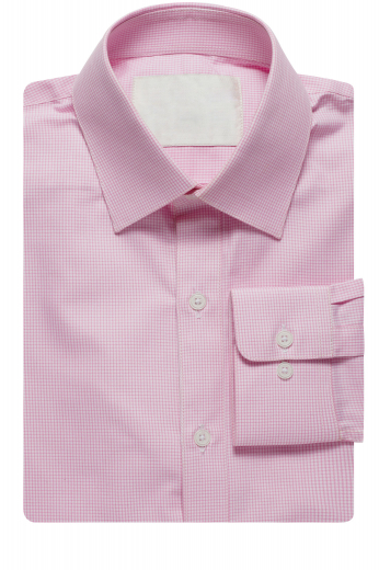 A placket front slim cut men's dress shirt with an Ainsley collar and rounded barrel cuffs and no pockets elegantly custom tailored with the finest of details.