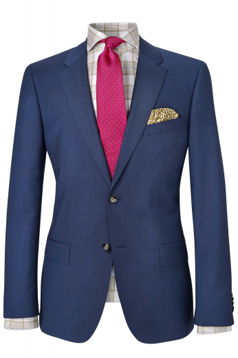 A hand-tailored slim cut single-breasted cadet blue two-button blazer, elegantly made with made to order notch lapels, a boutonniere, a custom made upper welt pocket, and a made to measure center vent.