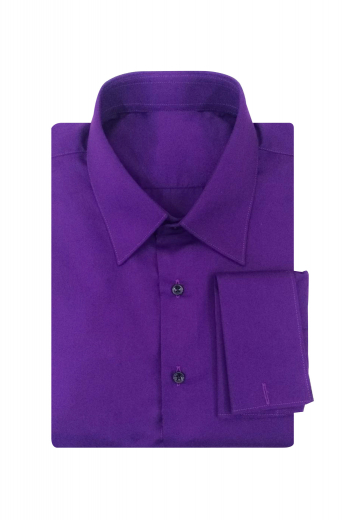 This iconic mens bespoke supima cotton dress shirt in classic dark purple blue features black front close buttons. This mens handmade slim fit purple business shirt with 2 squared edge french cuffs also has an iconic European narrow forward point collar with 3 inch wide collar points. You can buy this super stylish mens made to order purple cotton business shirt at My Custom Tailor to look every bit handsome and sophisticated at work.