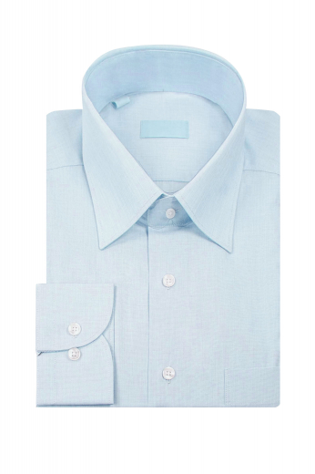 This mens handmade blue business shirt in poplin cotton has a standard yoke and standard tails. This mens made to order dress shirt also features a plain front, a plain back, and a stunning European narrow forward point collar with 3 inch wide collar points. Fabricated to display 2 iconic rounded barrel cuffs and a standard pocket on the left, this mens handmade formal shirt looks stunning at all work events. You can buy this mens bespoke cotton dress shirt at affordable rates from My Custom Tailor for a neat work look.