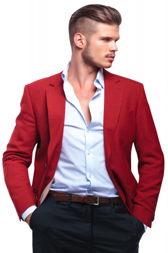 This mens handmade red blazer in wool gabardine is an ideal office wear for meetings and interviews. This mens custom made slim fit jacket features 2 front close buttons, 2 3-inch-wide notch lapels with 1 boutonniere on the left lapel, and hand moulded shoulders. With a sophisticated single breasted pattern, this mens made to order wool blazer features 1 upper welt pocket and 2 stunning double piped lower pockets. You can buy this mens tailor made slim fit red blazer at My Custom Tailor to flaunt a dapper look at work.