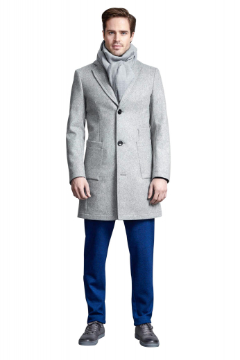 Made with the highest quality pure cashmere wool from My Custom Tailor, this mens handmade light grey winter jacket is a stunning overcoat that you can wear to beat winter chills. This mens bespoke cashmere wool overcoat with a single breasted pattern has 3 front close buttons, 2 3-inch-wide notch lapels with double track stitched edges, and a center vent. Ending just above the knees, this mens made to order topcoat features 2 lower squared patch pockets with double track stitched edges and 1 stunning ticket pocket on the left.