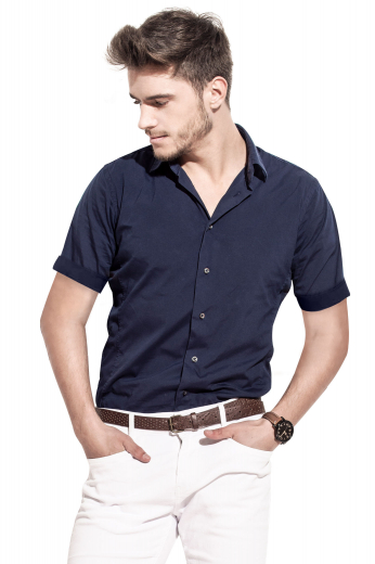 Here’s a classic men's hand tailored short sleeve custom shirt with a flattering and modern slim cut you will love. Featuring a breathable back, a classic Ainsley collar, a cuffed dapper sleeves, placket front, and standard tails, this men's made to measure shirt lets you stand out at work and business meetings.