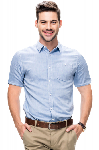 This classic men's slim cut design with an Ainsley collar, hand tailored short sleeves, an upper pocket with a button closure, a plain back and an intricately designed placket front, is the ideal shirt that is suitable for work. Designed with standard tails, it is perfect as an office wear during the warm summer season. 
