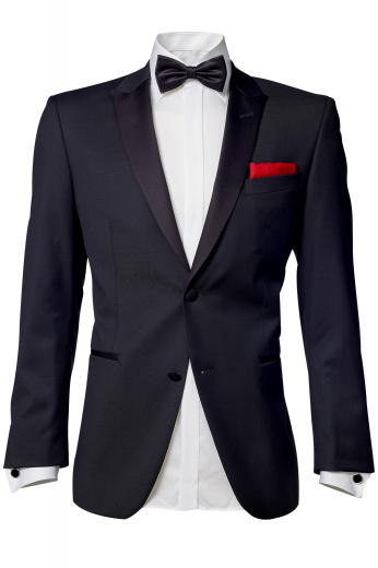 Never cease to be in style with this stunning mens custom blazer in black. It is a premium quality formal, woven with premium quality alpaca wool for weddings and corporate night events by designers at My Custom Tailor. This single breasted mens bespoke blazer features an added touch of elegance with the inclusion of satin facing peak lapels and 2 front closure buttons. It also features two double piped lower pockets and one upper welt pocket to keep the comfort going for hours.