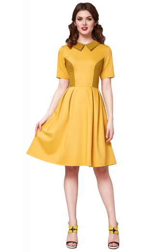 This women's retro inspired dress is tailor made in a fine wool blend. It features a concealed zipper and a preppy collar, with color block detailing cinching in the waist. 