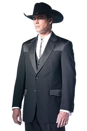 Style no.17254 - An exceptional men's professionally tailored single breasted  western style suit in a classic black made up of a made to measure pair of comfortable well ventilated bespoke suit pants matched with a hand tailored single breasted suit jacket designed with a modern elegant design for the sophisticated cowboy.
