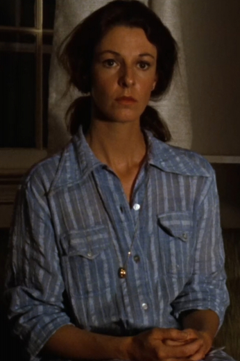 All the President's Men features beautiful costumes including this tailored costume blouse that’s been replicated for sale. This bespoke blue women’s shirt is a great Hollywood costume to buy.